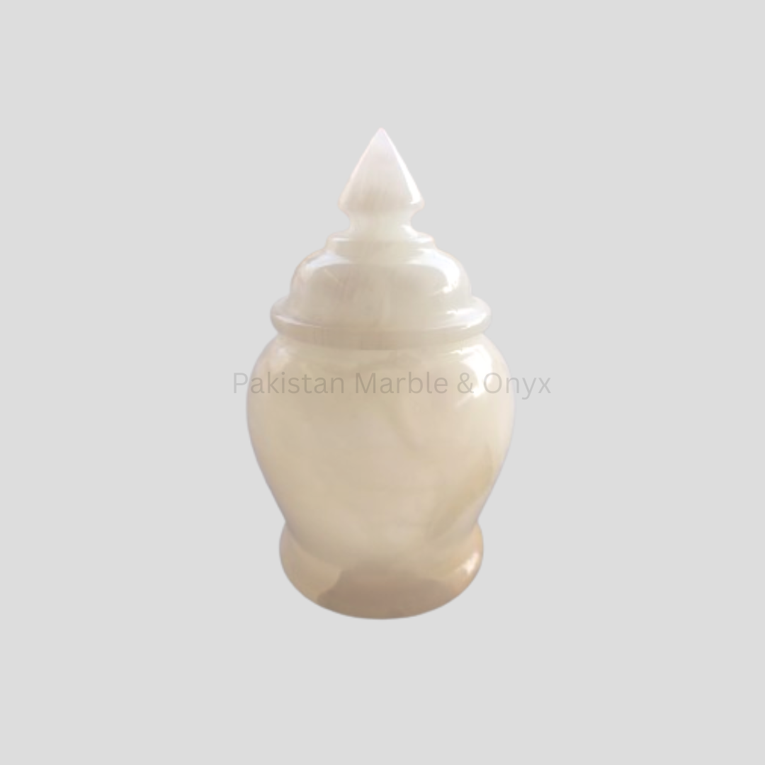 Pakistan White Marble Jar with Lid for Home Decor
